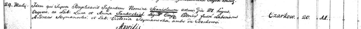 Stanislaus Jankowski Baptism Record
