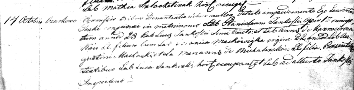 Stanislaus Jankowski 1st marriage record