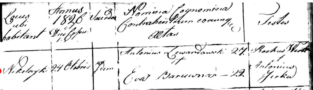 Anton Lewandowski Marriage 1826