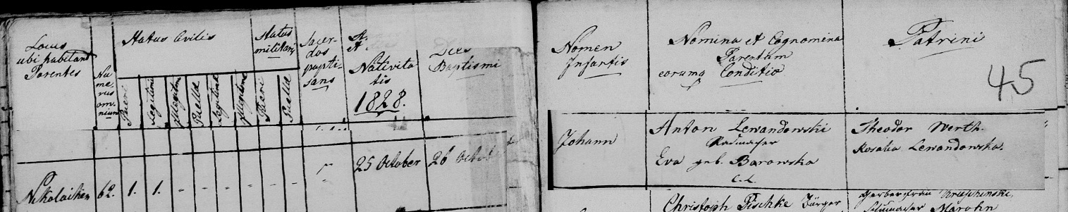 Johann Lewandowski Baptism Record