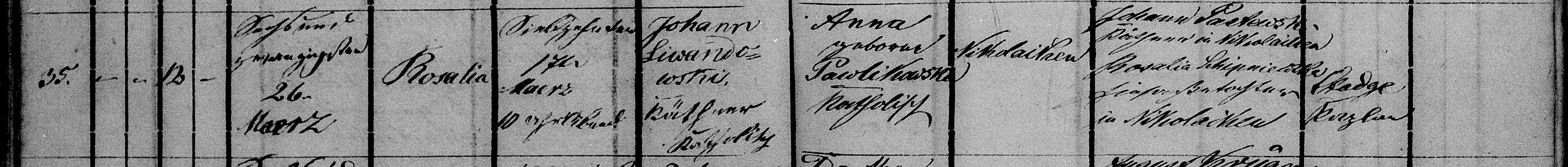 Rosalia Lewandowski Baptism Record